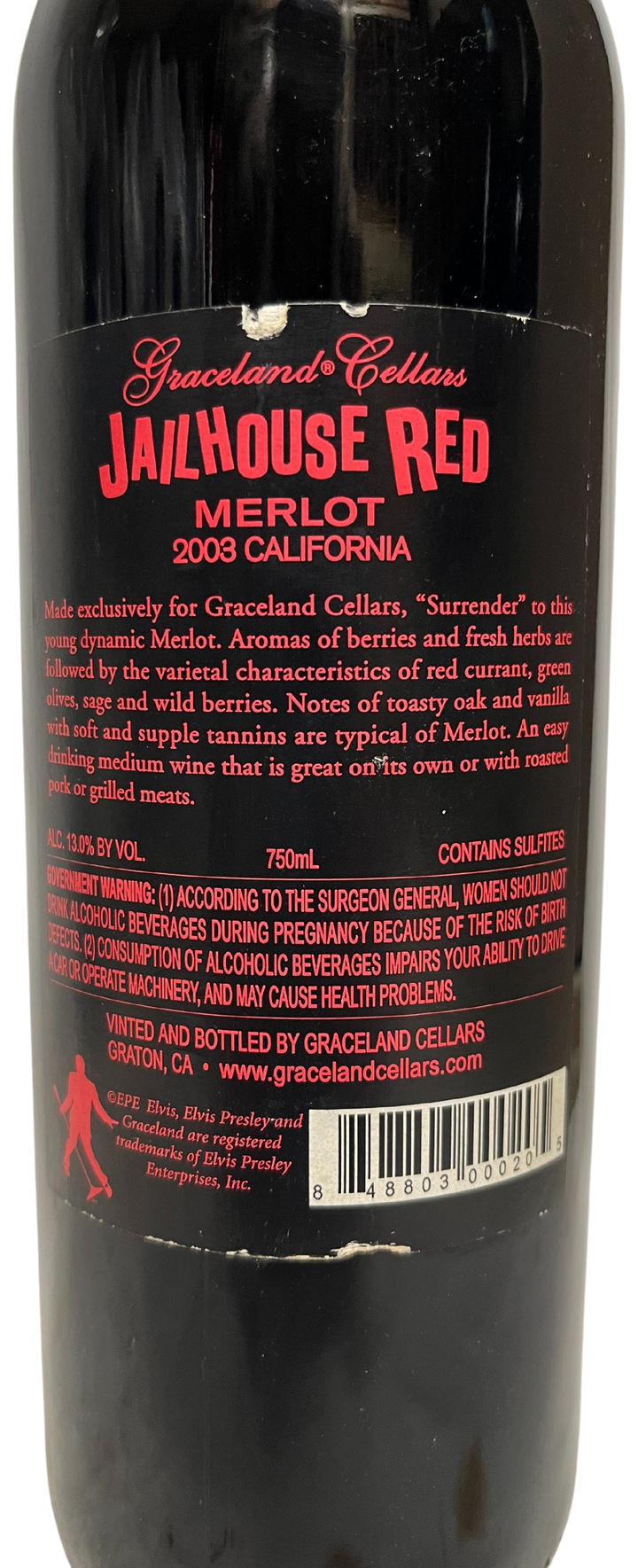 2003 Graceland Cellars Elvis Presley Jailhouse Red Merlot 2nd Edition - Scratch and  Dent
