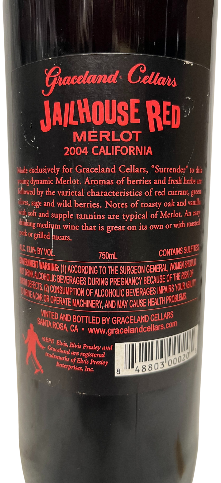 2004 Graceland Cellars Elvis Presley Jailhouse Red Merlot 3rd Edition
