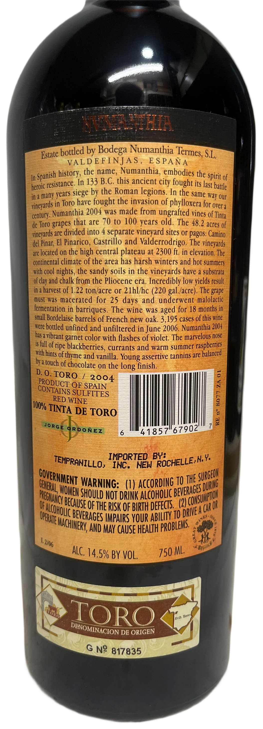 2004 Numanthia Toro Tempranillo