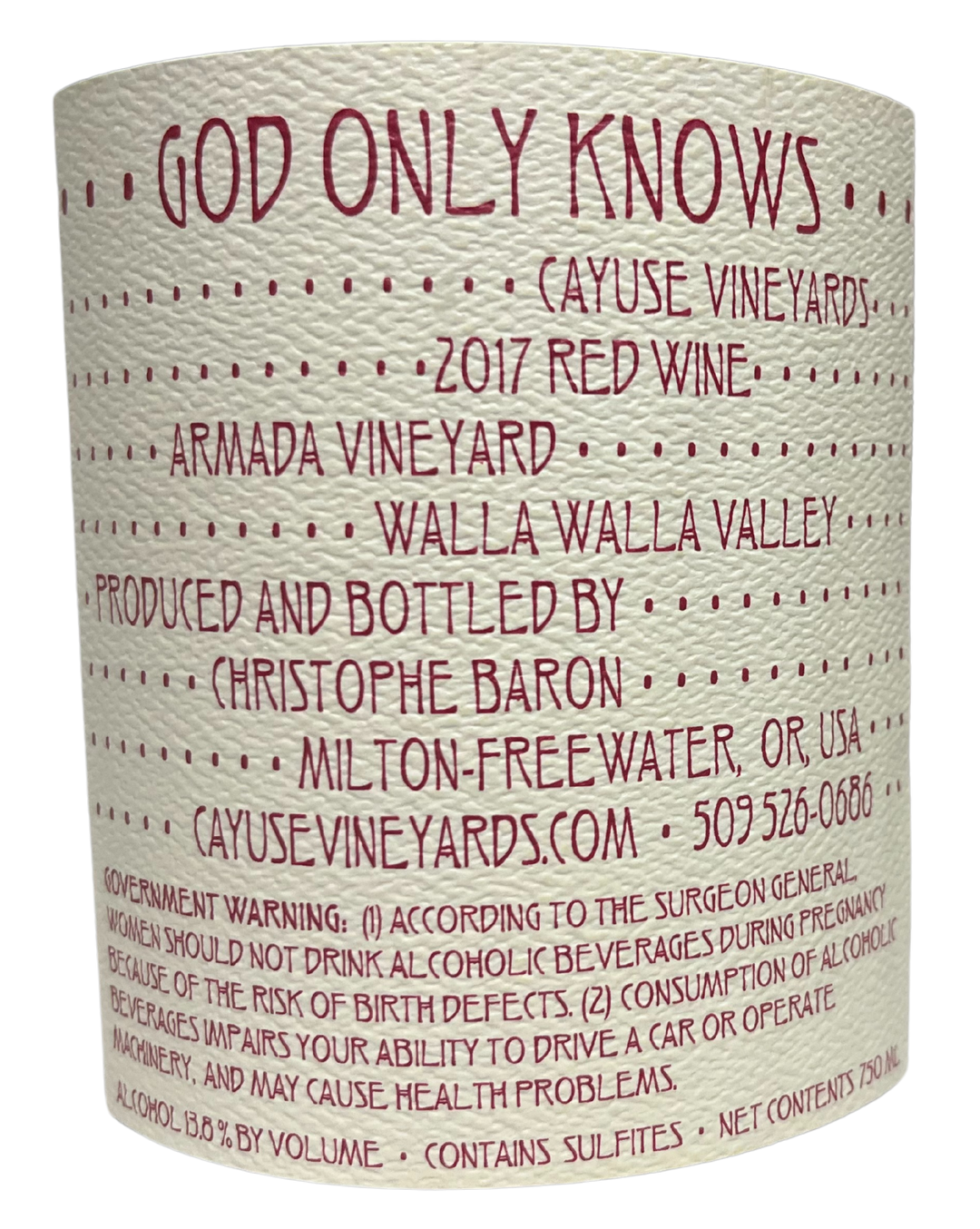 2017 Cayuse Grenache God Only Knows Armada Vineyard