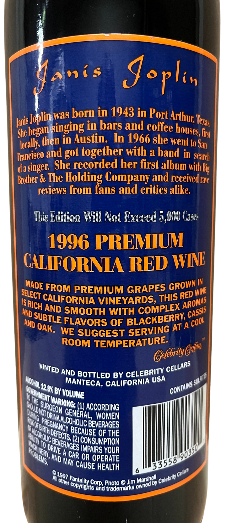 1996 Celebrity Cellars Janis Joplin Proprietary Red Wine