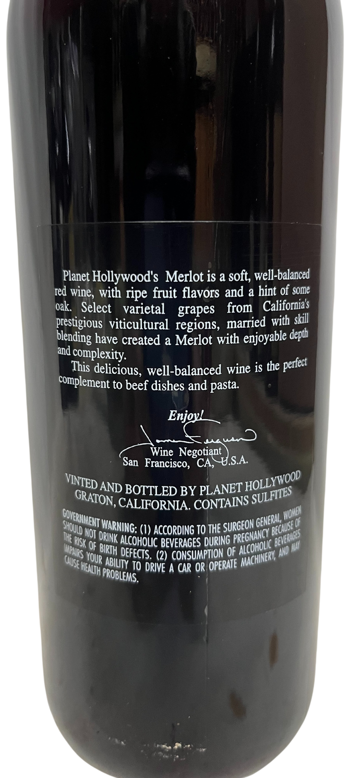 1998 Planet Holywood California Merlot Red Wine