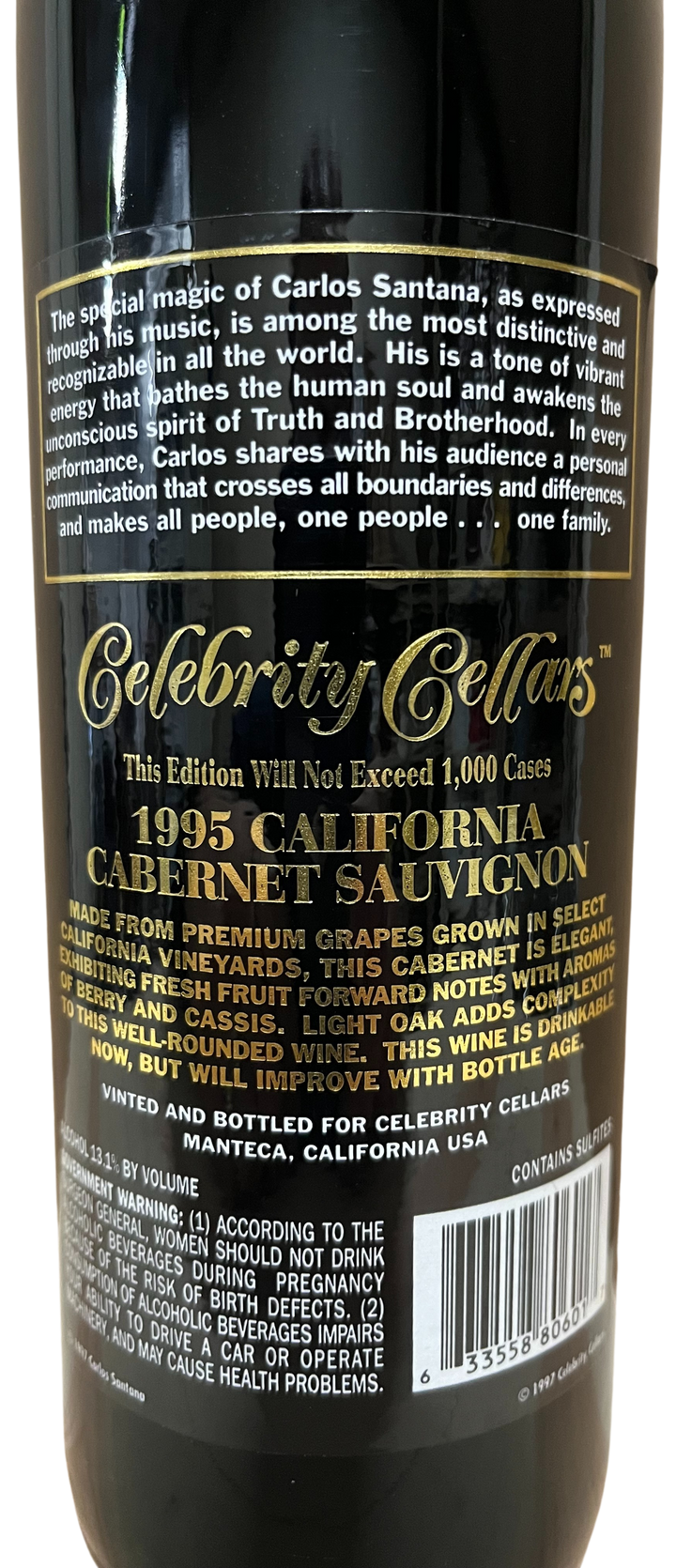 1995 Celebrity Cellars Santana Proprietary Red Wine Etched Bottle