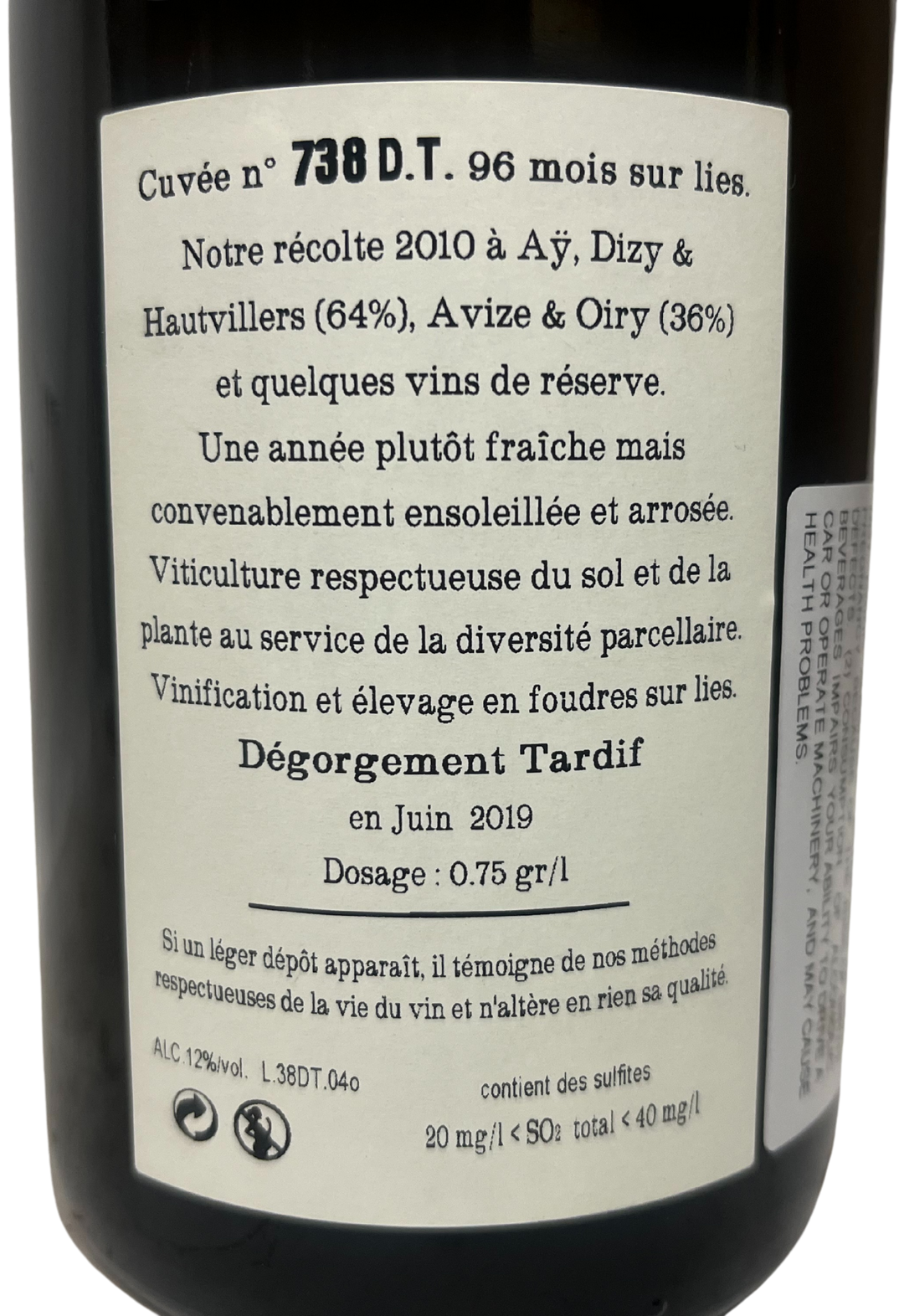 NV Jacquesson Cuvee 738 Degorgement Tardif Extra Brut Champagne