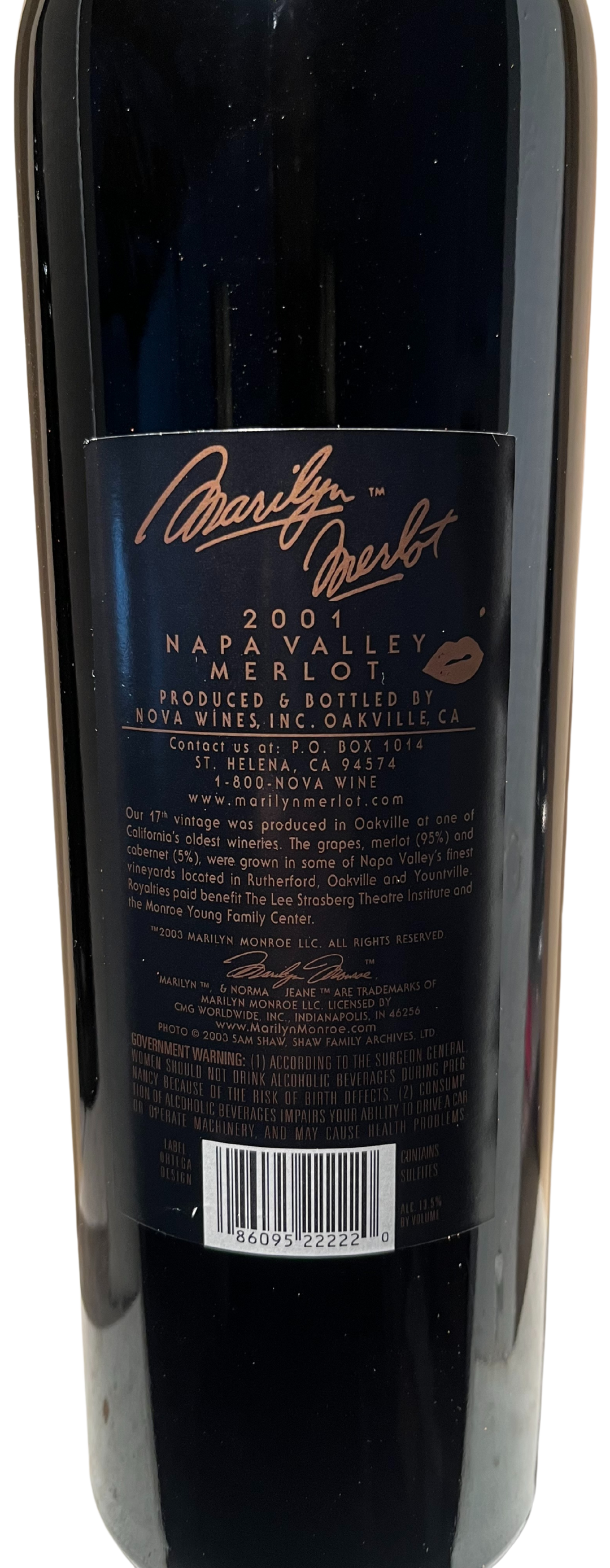 2001 Marilyn Merlot Napa Valley Merlot Etched - Scratch and Dent