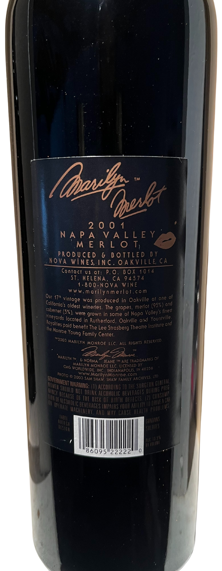 2001 Marilyn Merlot Napa Valley Merlot Etched - Scratch and Dent