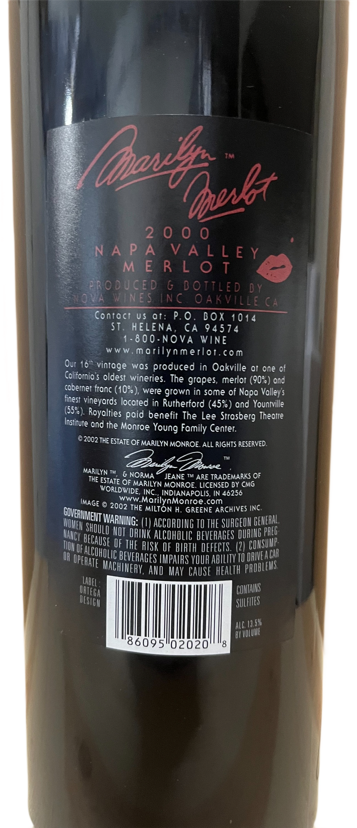 2000 Marilyn Merlot Napa Valley Merlot Etched - Scratch and Dent