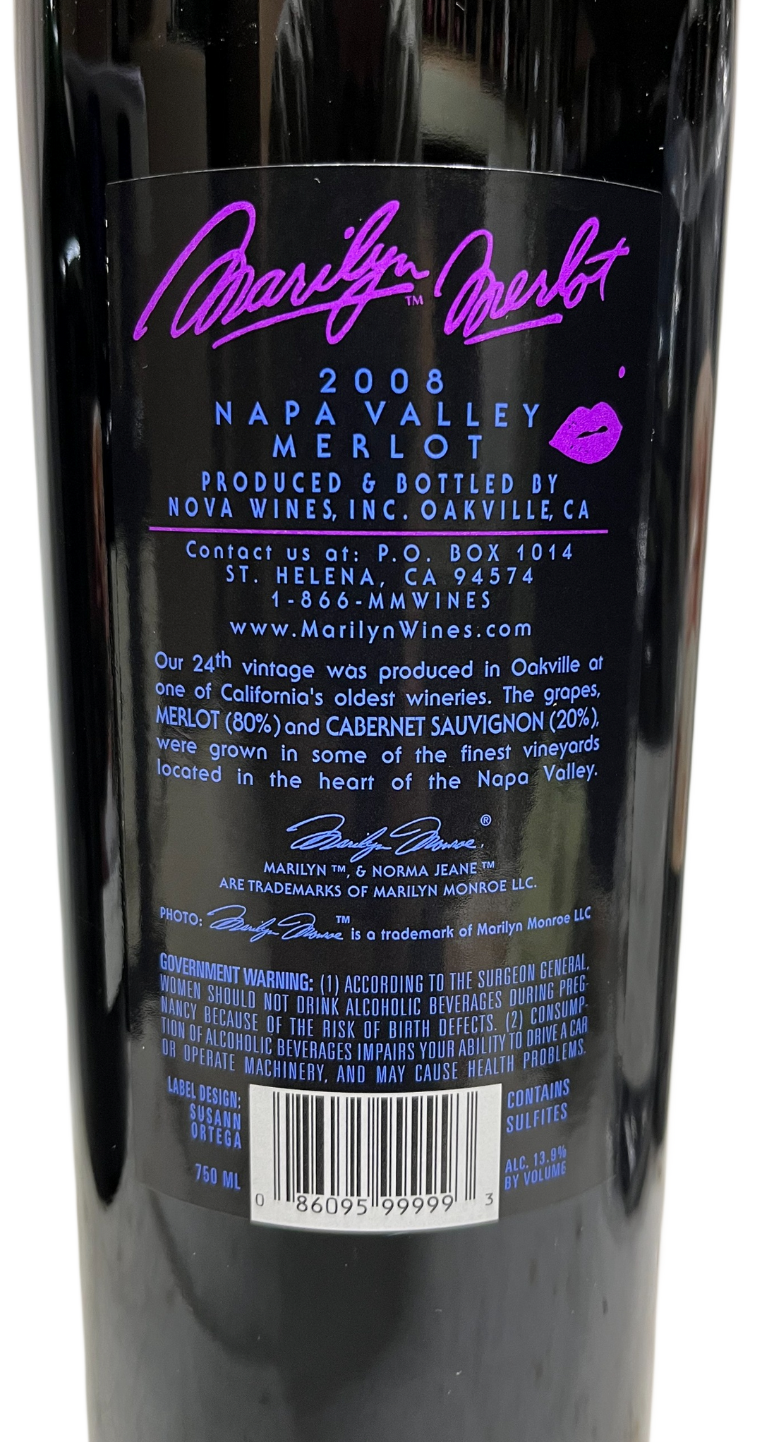 2008 Marilyn Merlot Napa Valley Merlot Etched
