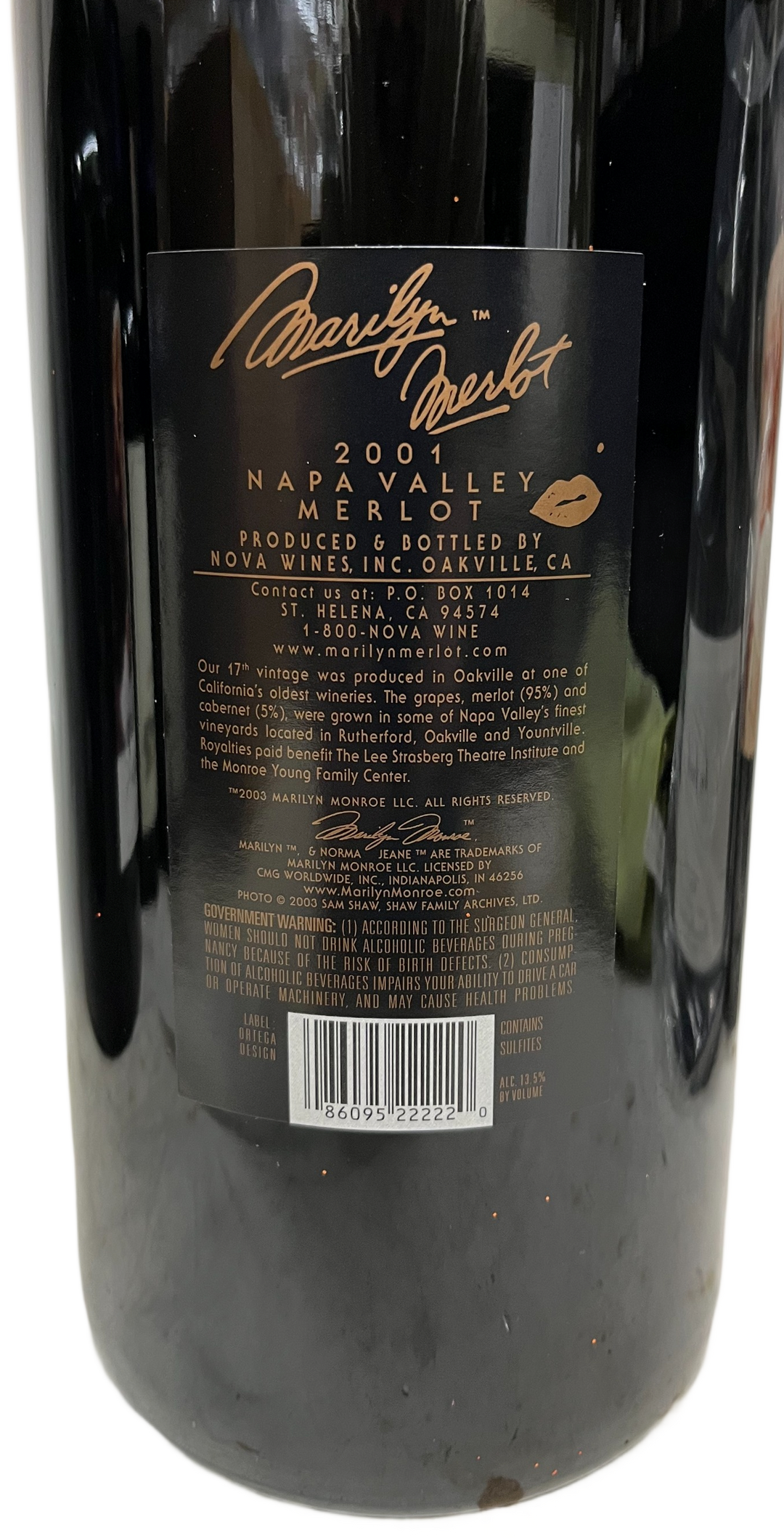 2001 Marilyn Merlot Napa Valley Merlot Etched