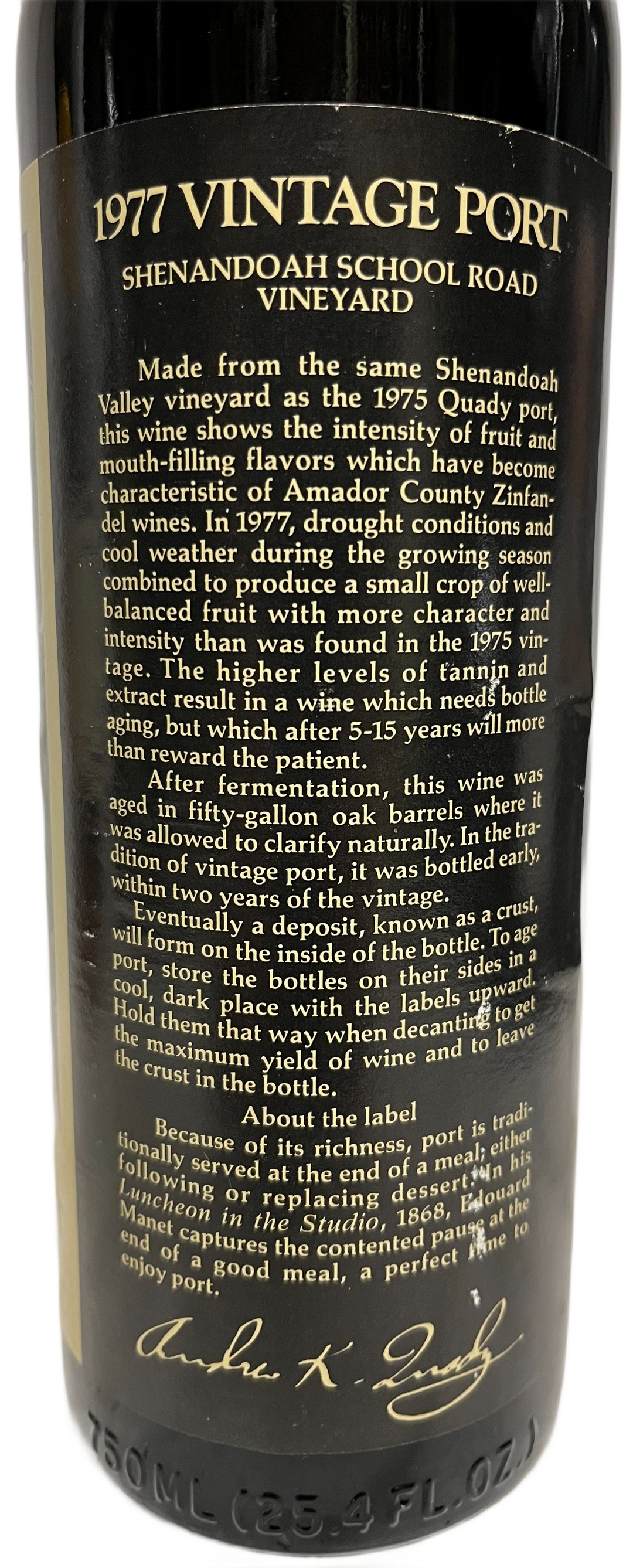 1977 Quady Vintage Port Shenandoah School Road Vineyard