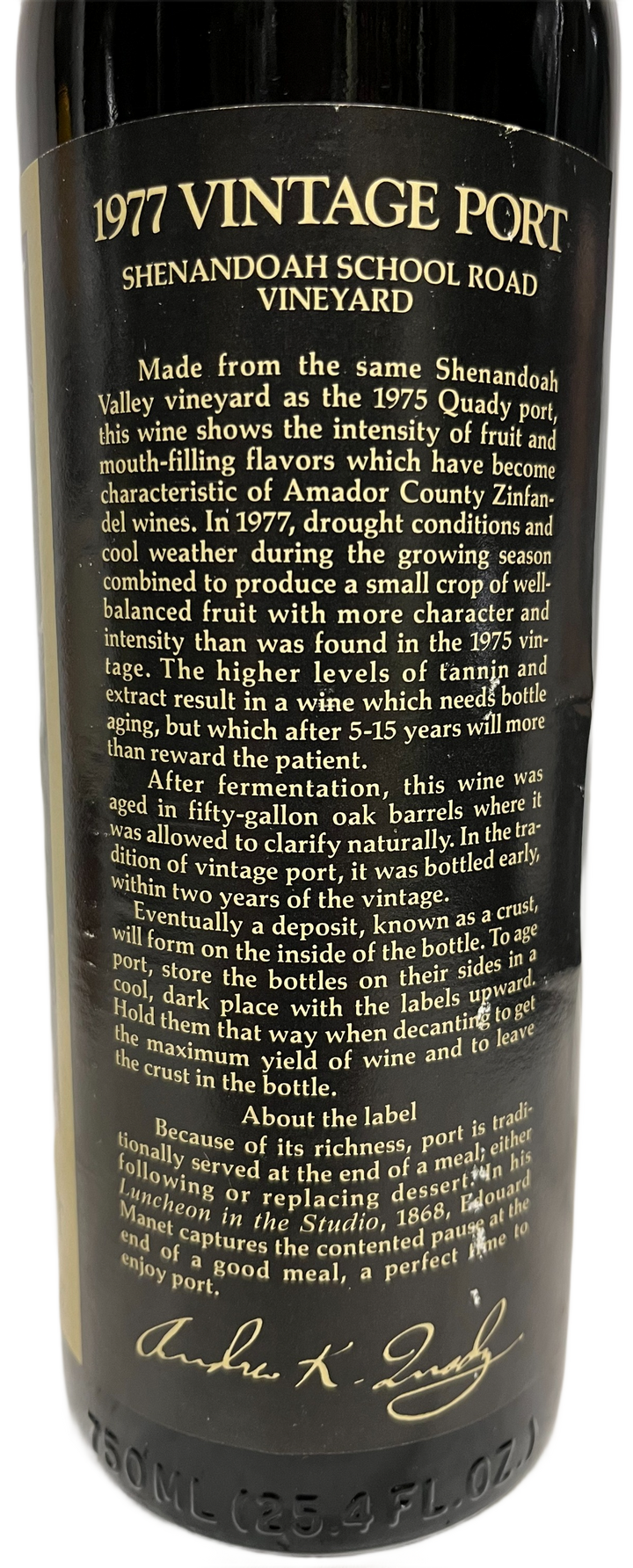 1977 Quady Vintage Port Shenandoah School Road Vineyard