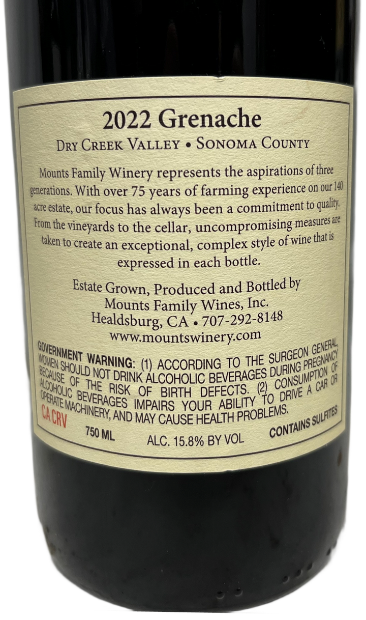 2022 Mounts Family Wines Dry Creek Valley Grenache