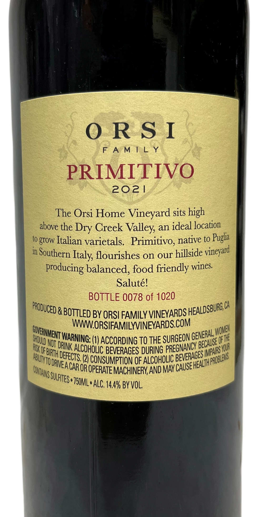 2021 Orsi Family Dry Creek Valley Primitivo