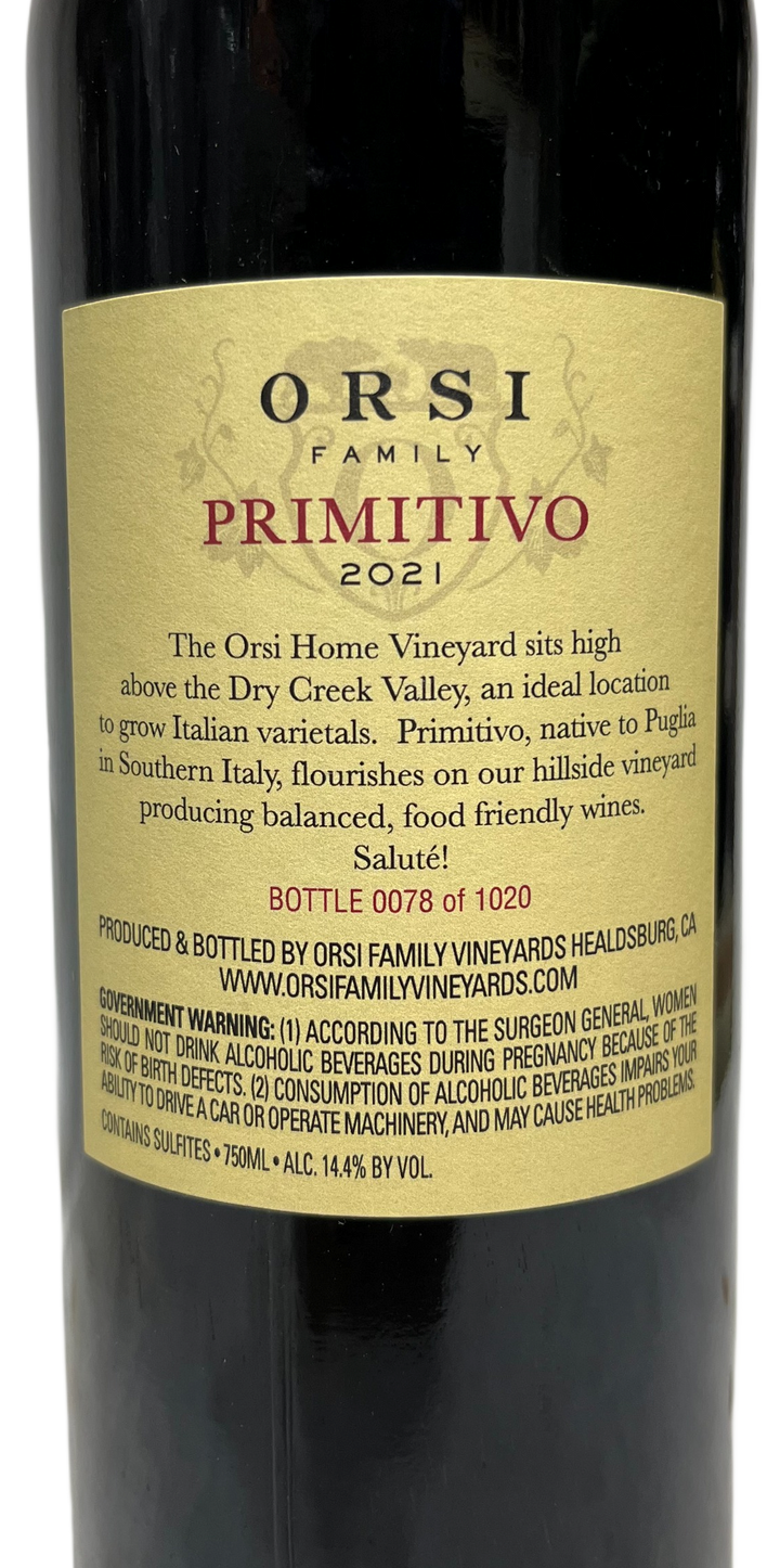 2021 Orsi Family Dry Creek Valley Primitivo