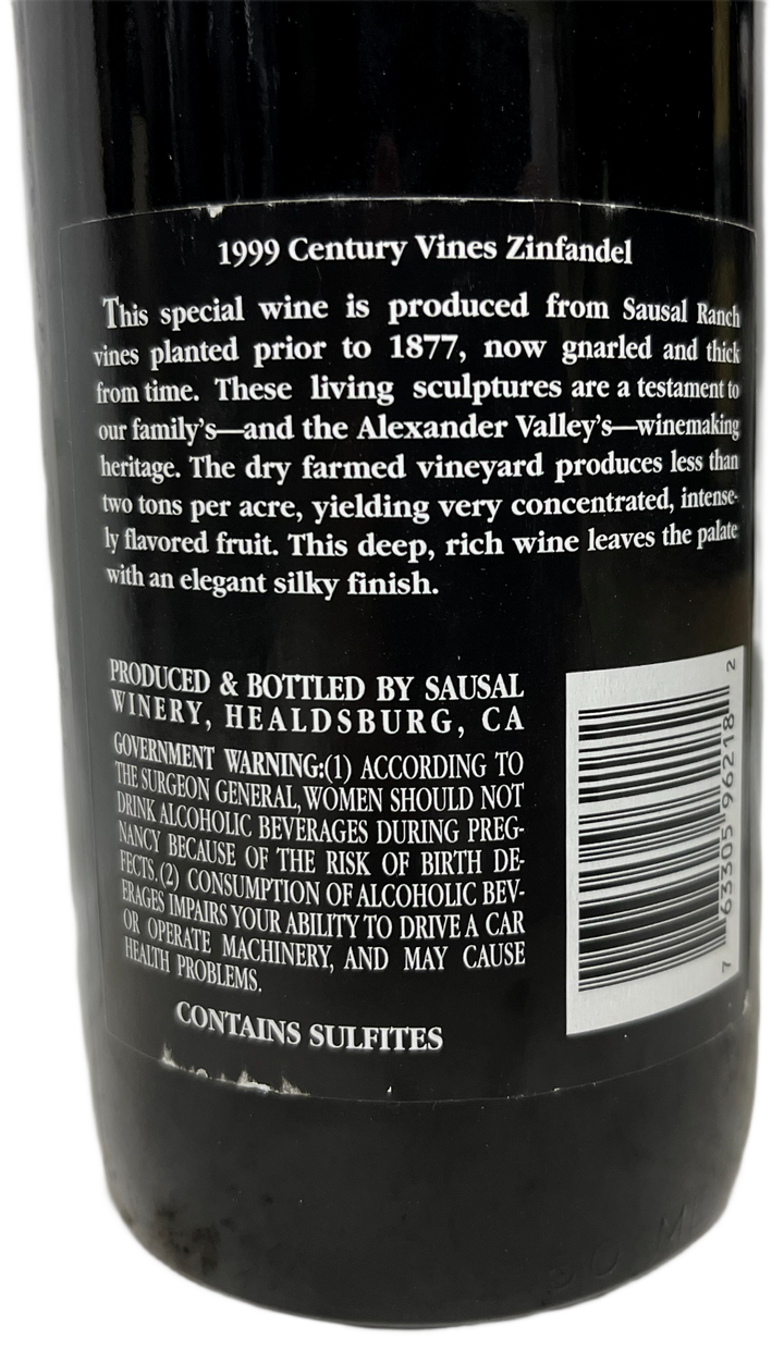 1999 Sausal Zinfandel Century Vines Estate