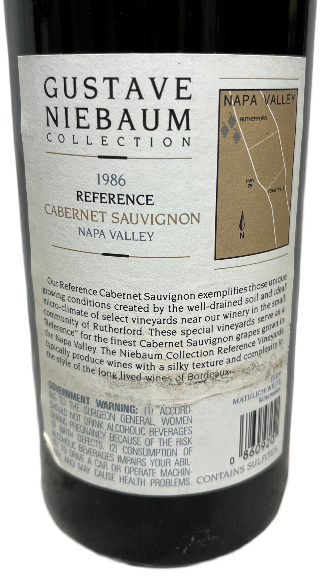 1986 Gustave Niebaum Collection Reference Napa Valley Cabernet