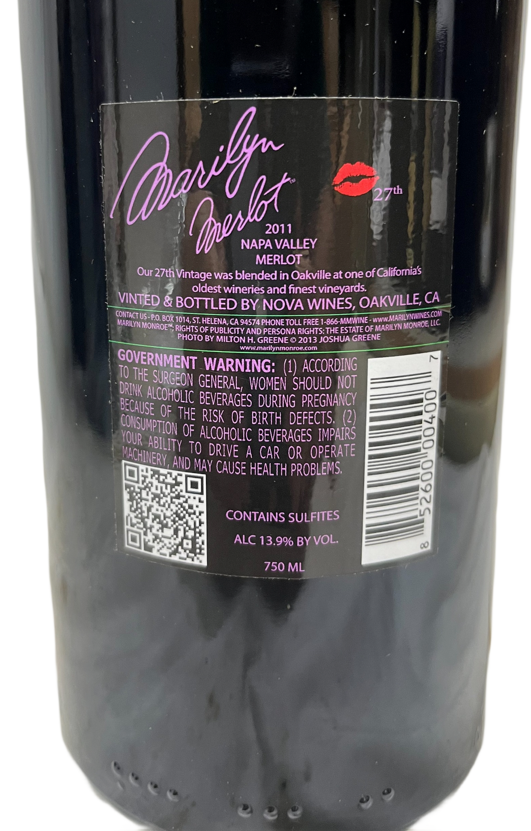 2011 Marilyn Merlot Napa Valley Merlot Etched