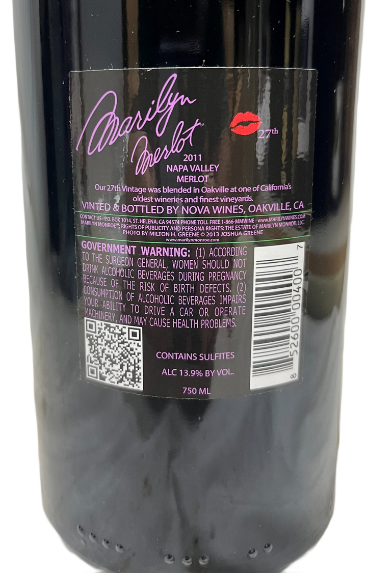 2011 Marilyn Merlot Napa Valley Merlot Etched