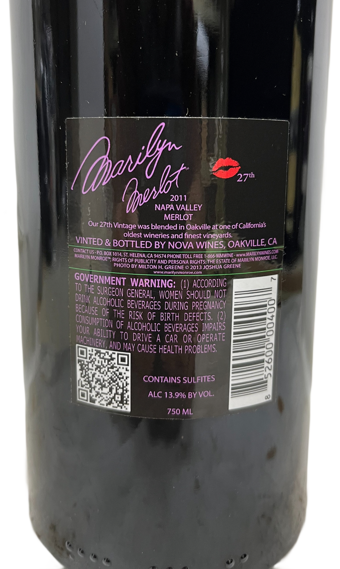 2011 Marilyn Merlot Napa Valley Merlot Etched