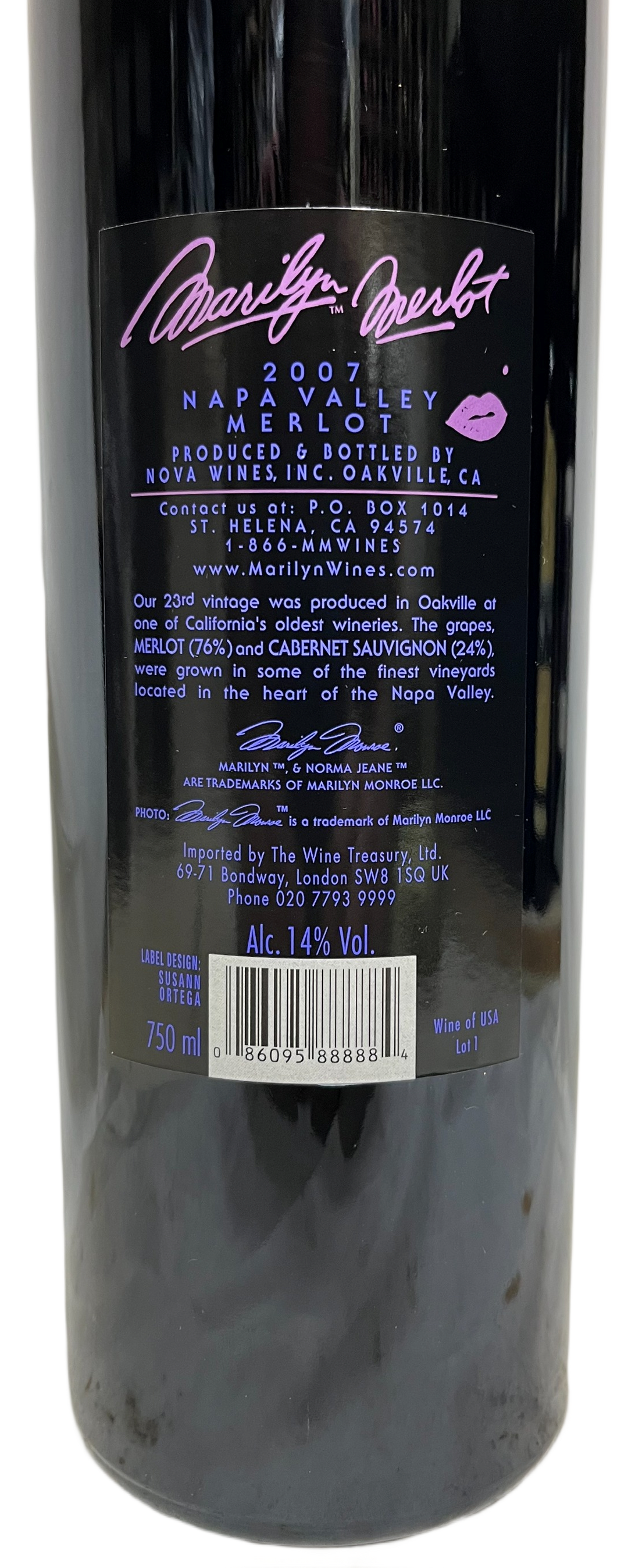 2007 Marilyn Merlot Napa Valley Merlot Etched