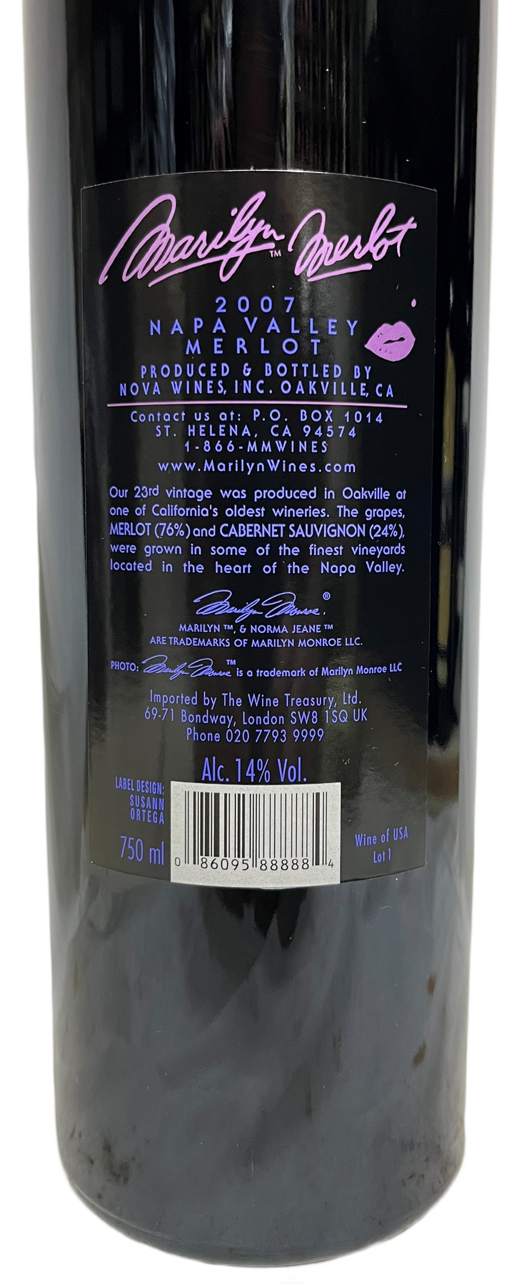 2007 Marilyn Merlot Napa Valley Merlot Etched