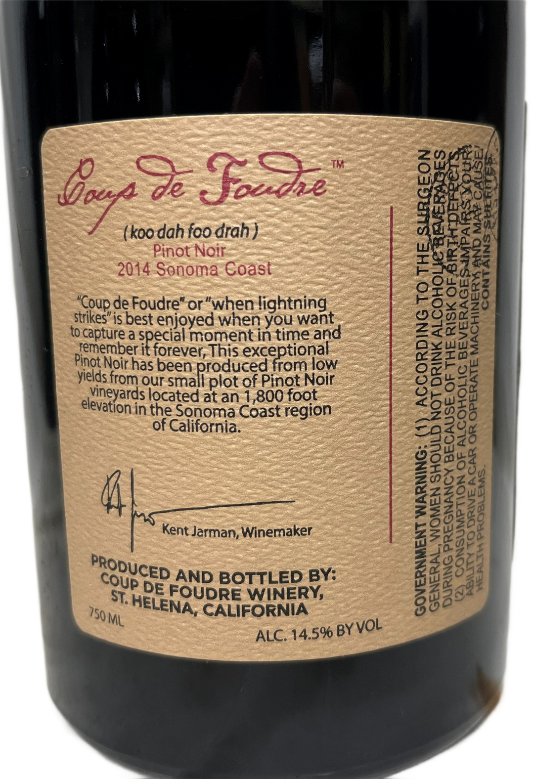 2014 Coup de Foudre Sonoma Coast Pinot Noir