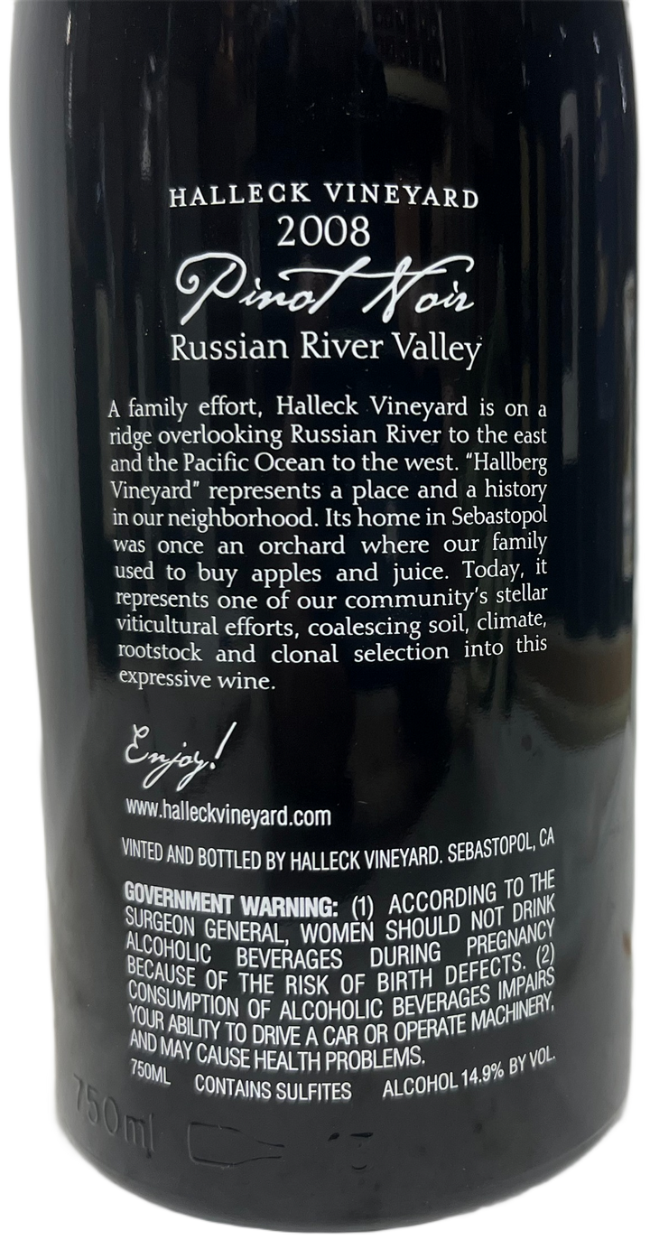 2008 Halleck Vineyard Pinot Noir Hallberg Vineyard