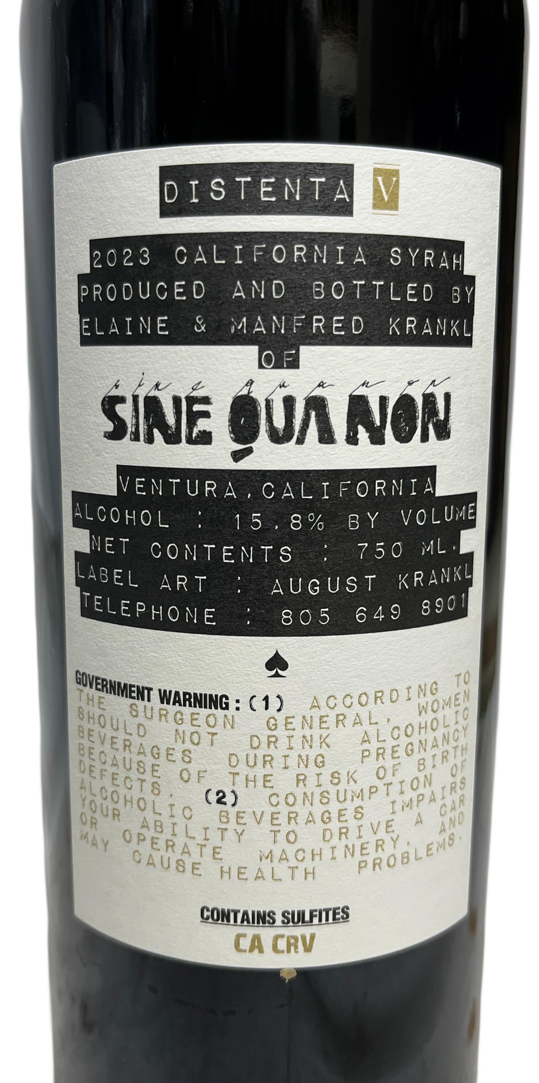 2023 Sine Qua Non Distenta V Syrah