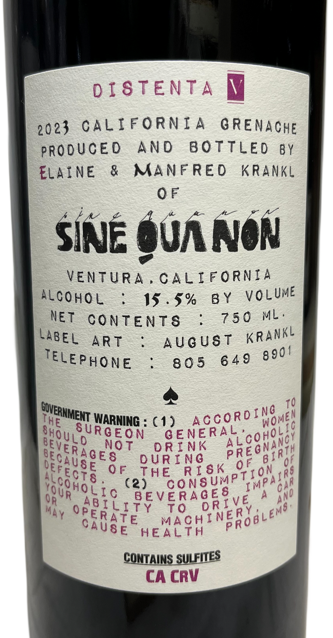 2023 Sine Qua Non Distenta V Grenache