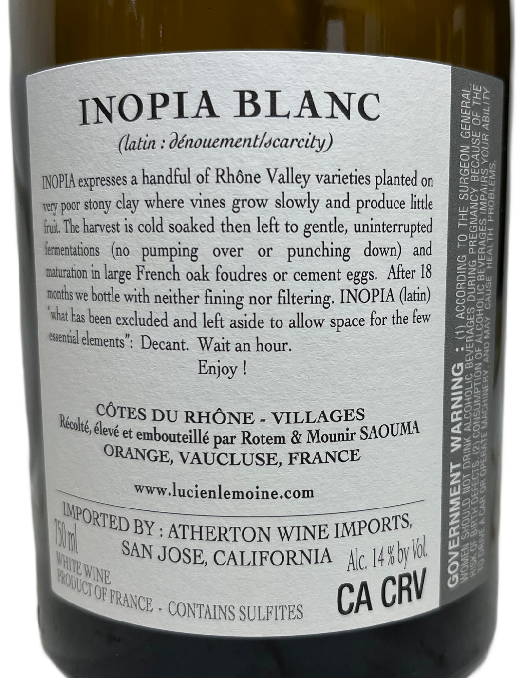 2022 Rotem & Mounir Saouma Cotes du Rhone Inopia Blanc