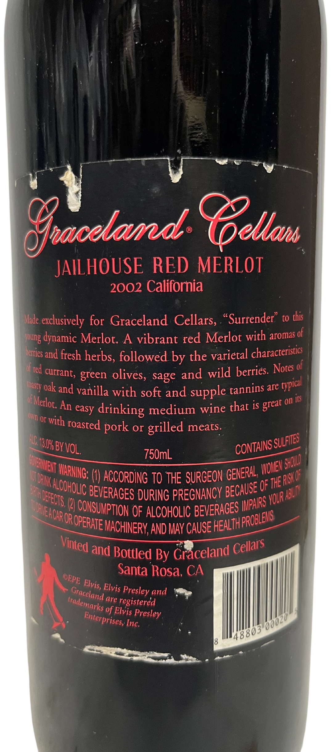 2002 Graceland Cellars Elvis Presley Jailhouse Red Merlot - Scratch and  Dent