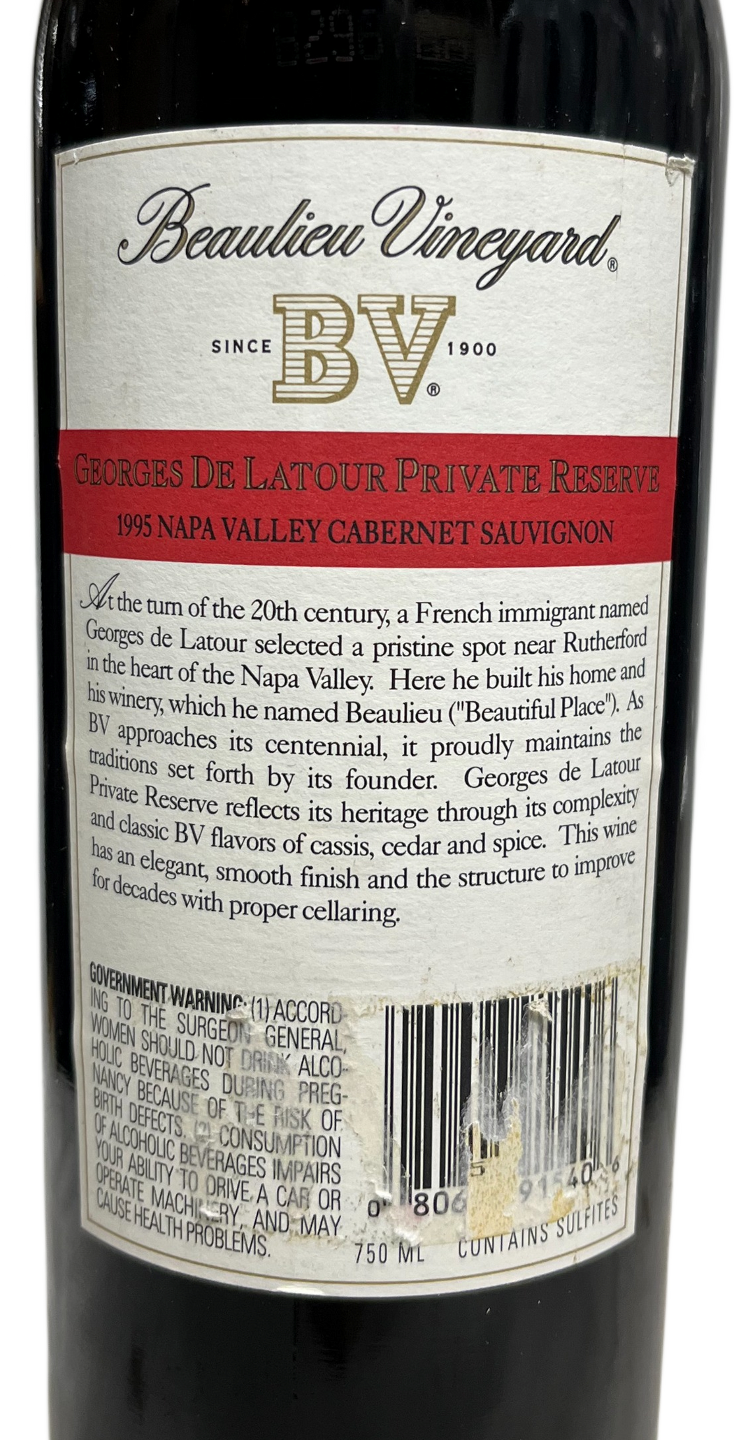 1995 BV Beaulieu Vineyard Private Reserve Georges de Latour Cabernet