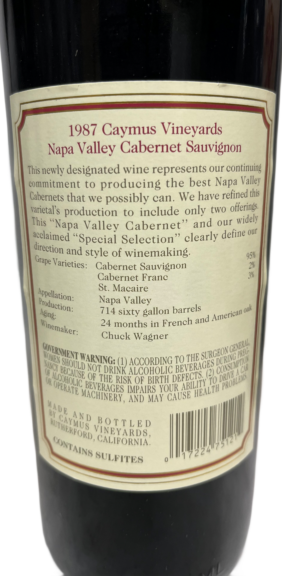 1987 Caymus Napa Valley Cabernet Sauvignon