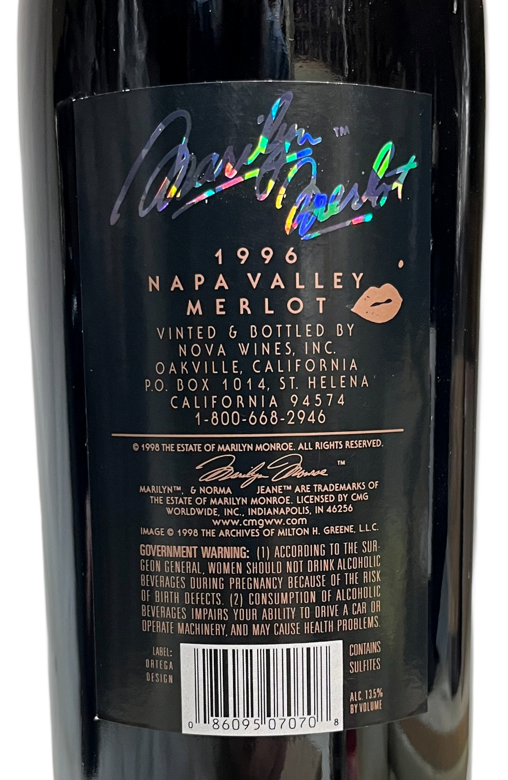 1996 Marilyn Merlot Napa Valley Merlot Etched