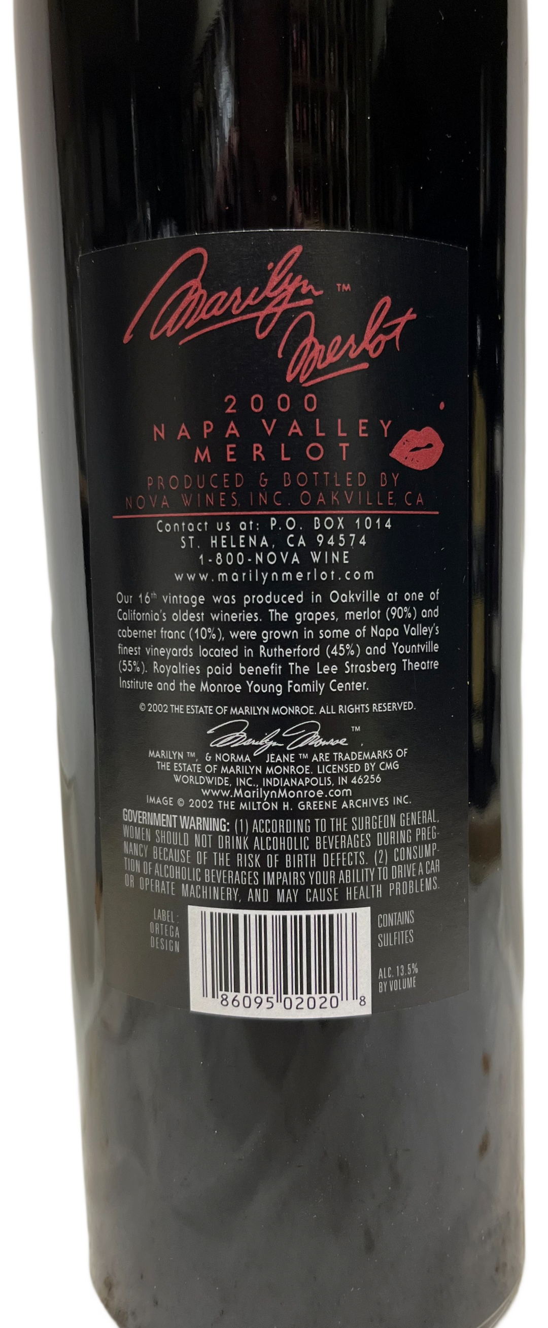 2000 Marilyn Merlot Napa Valley Merlot Etched