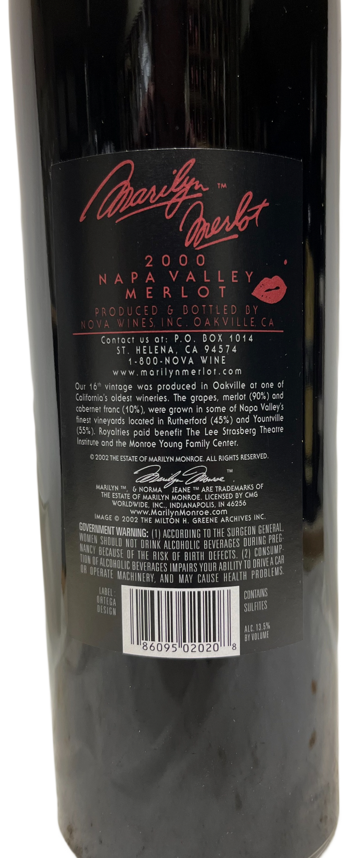 2000 Marilyn Merlot Napa Valley Merlot Etched
