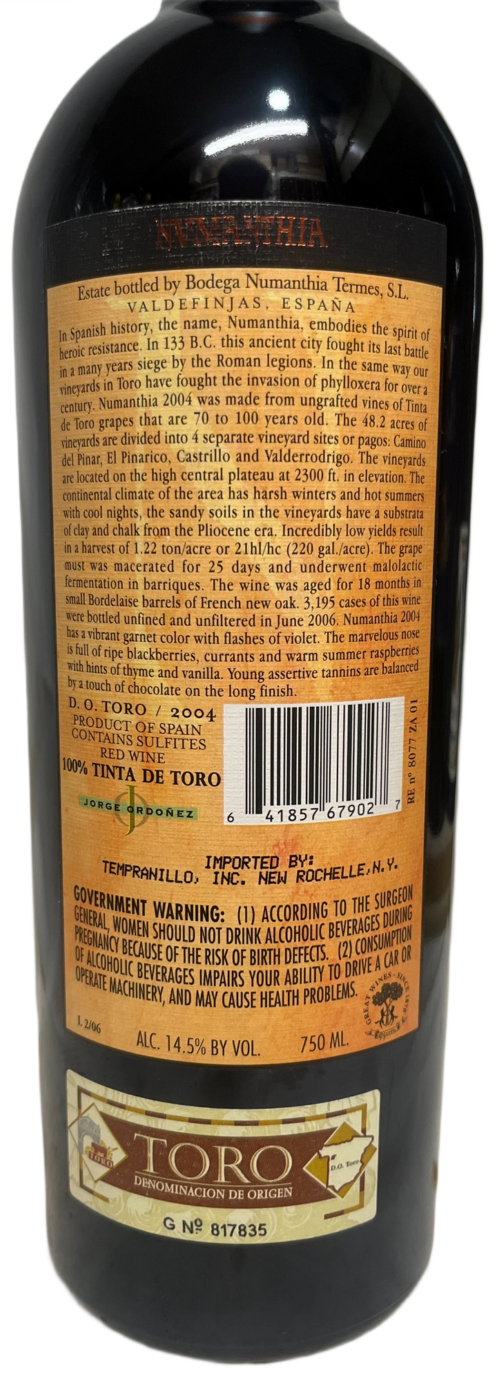 2004 Numanthia Toro Tempranillo