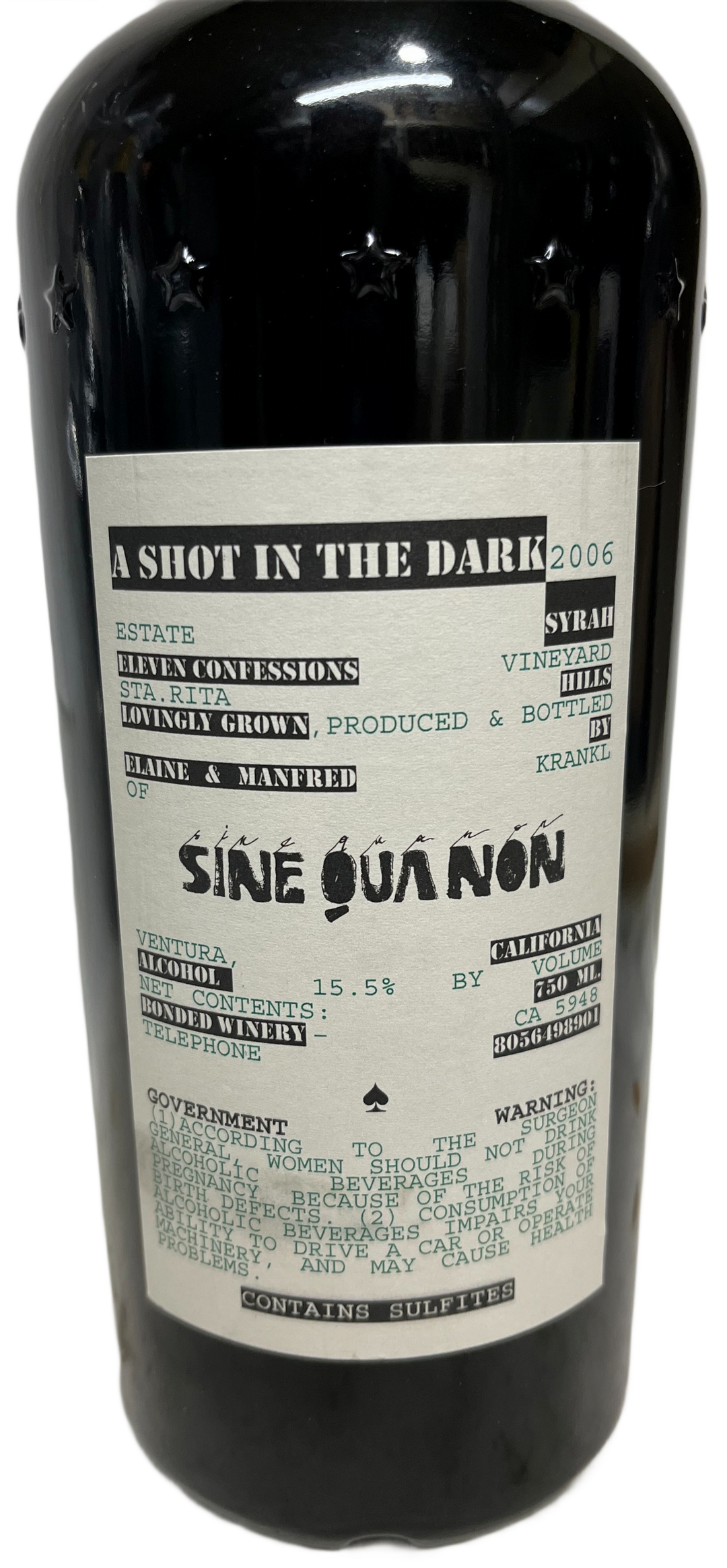 2006 Sine Qua Non Shot in the Dark Syrah