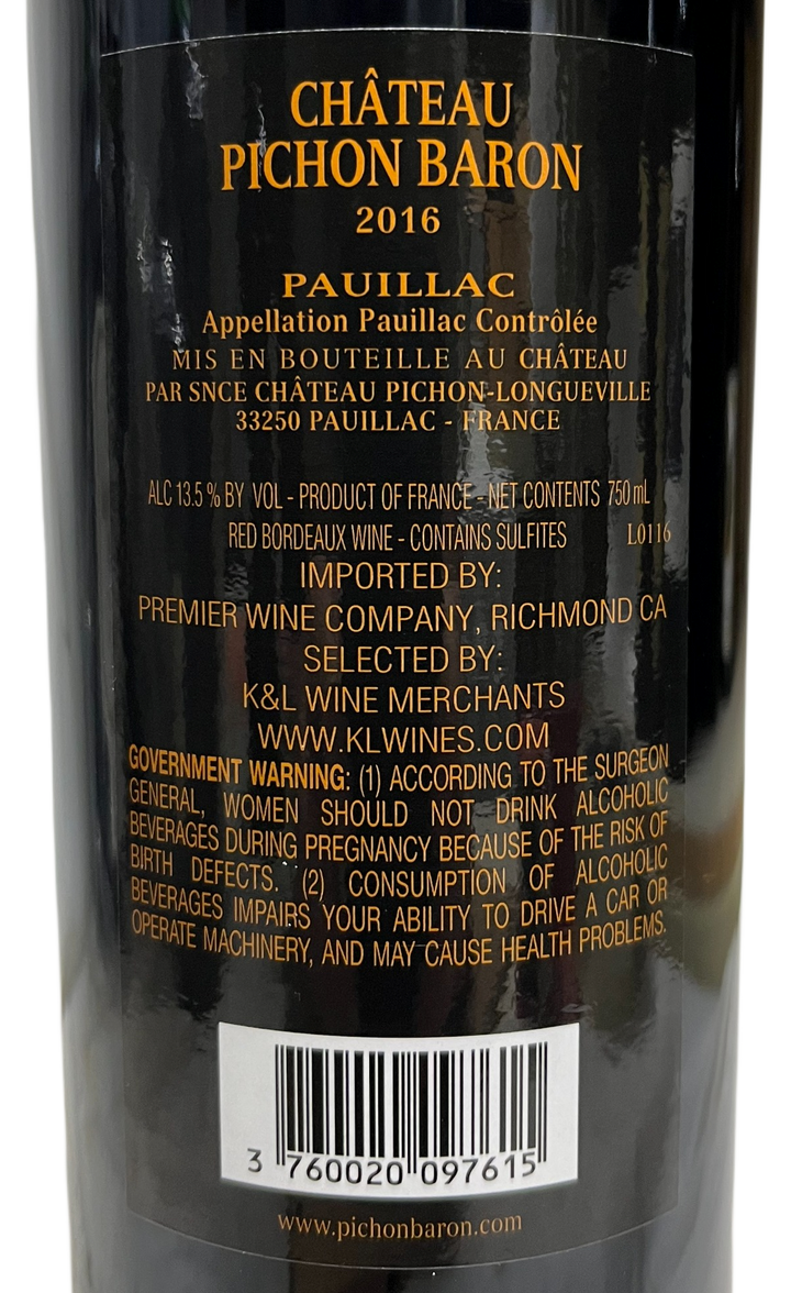 2016 Pichon Baron Pauillac