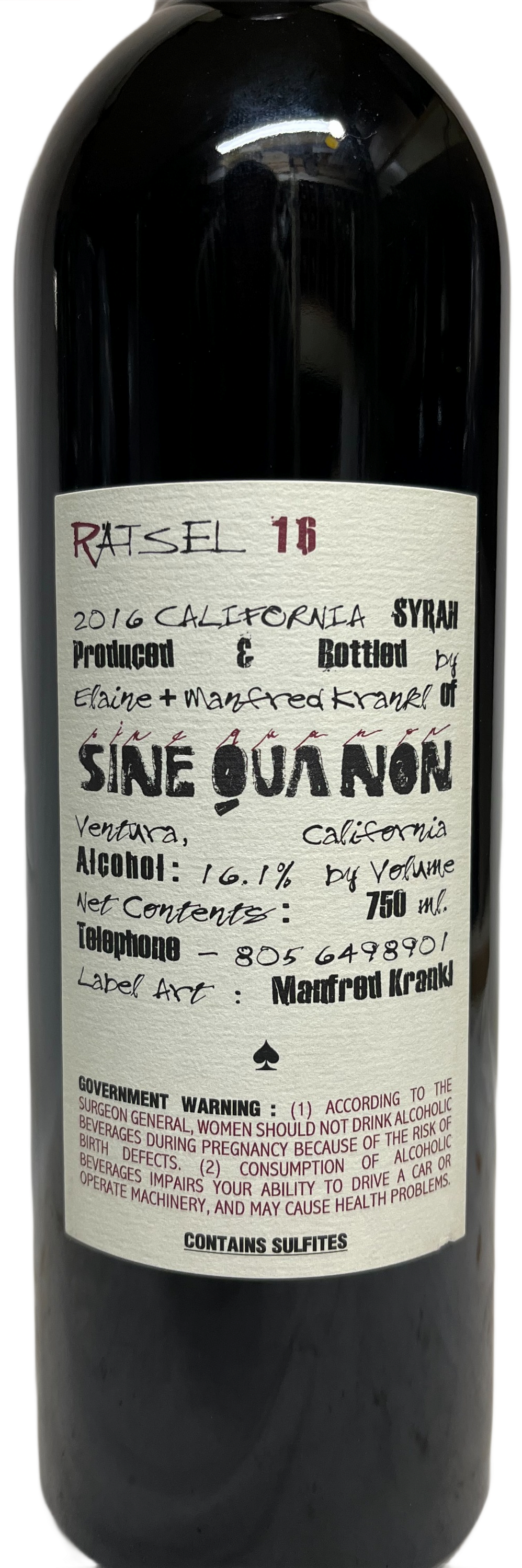 2016 Sine Qua Non Ratsel 16 Syrah