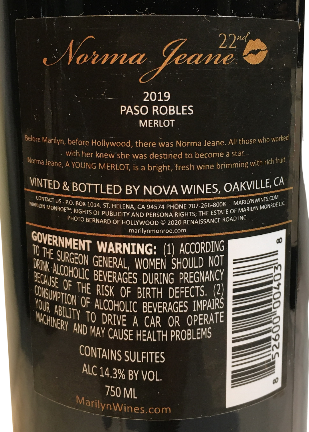 2019 Norma Jeane Merlot Napa Valley