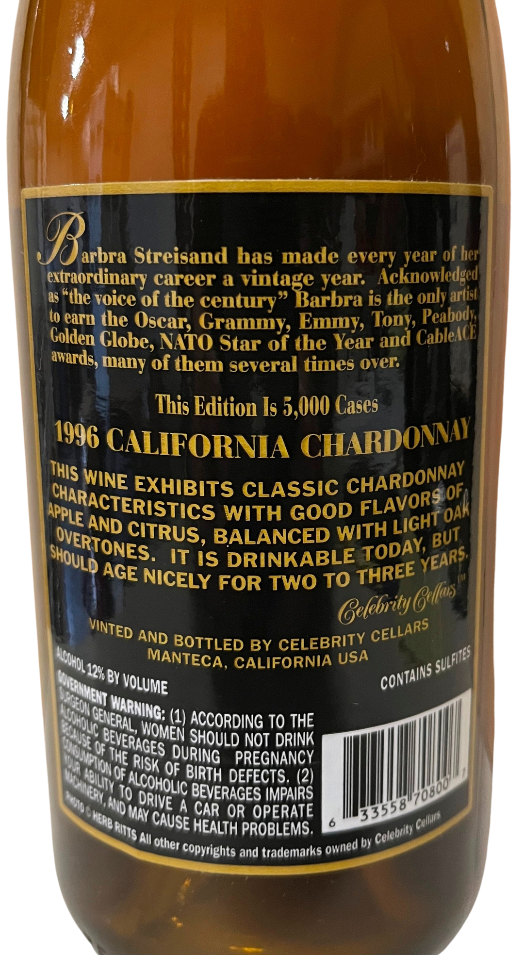 1996 Celebrity Cellars Barbra Streisand Chardonnay Wine