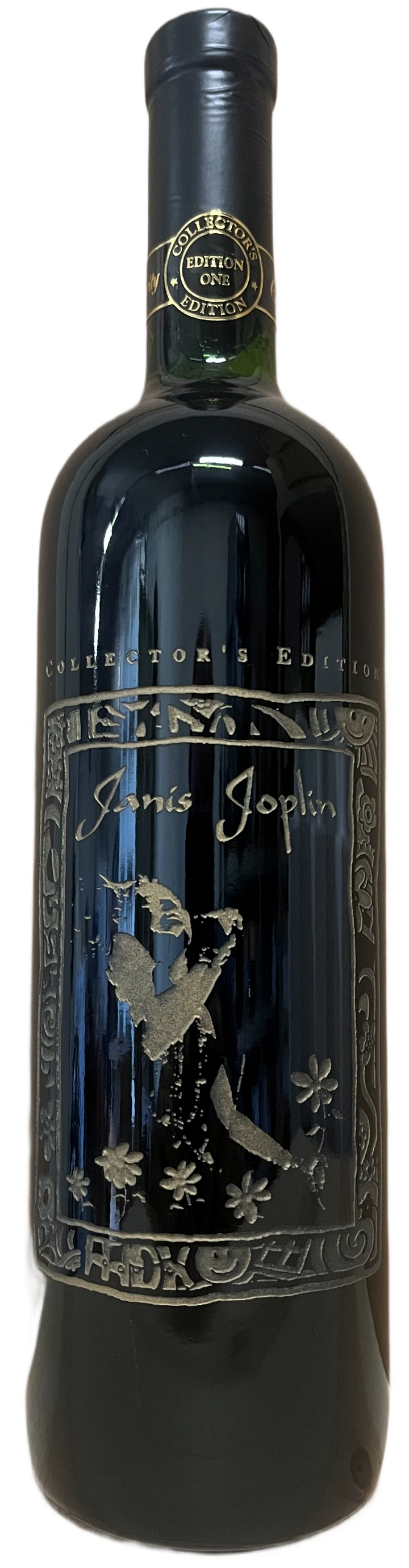 1995 Celebrity Cellars Janis Joplin Proprietary Red Wine Etched Bottle