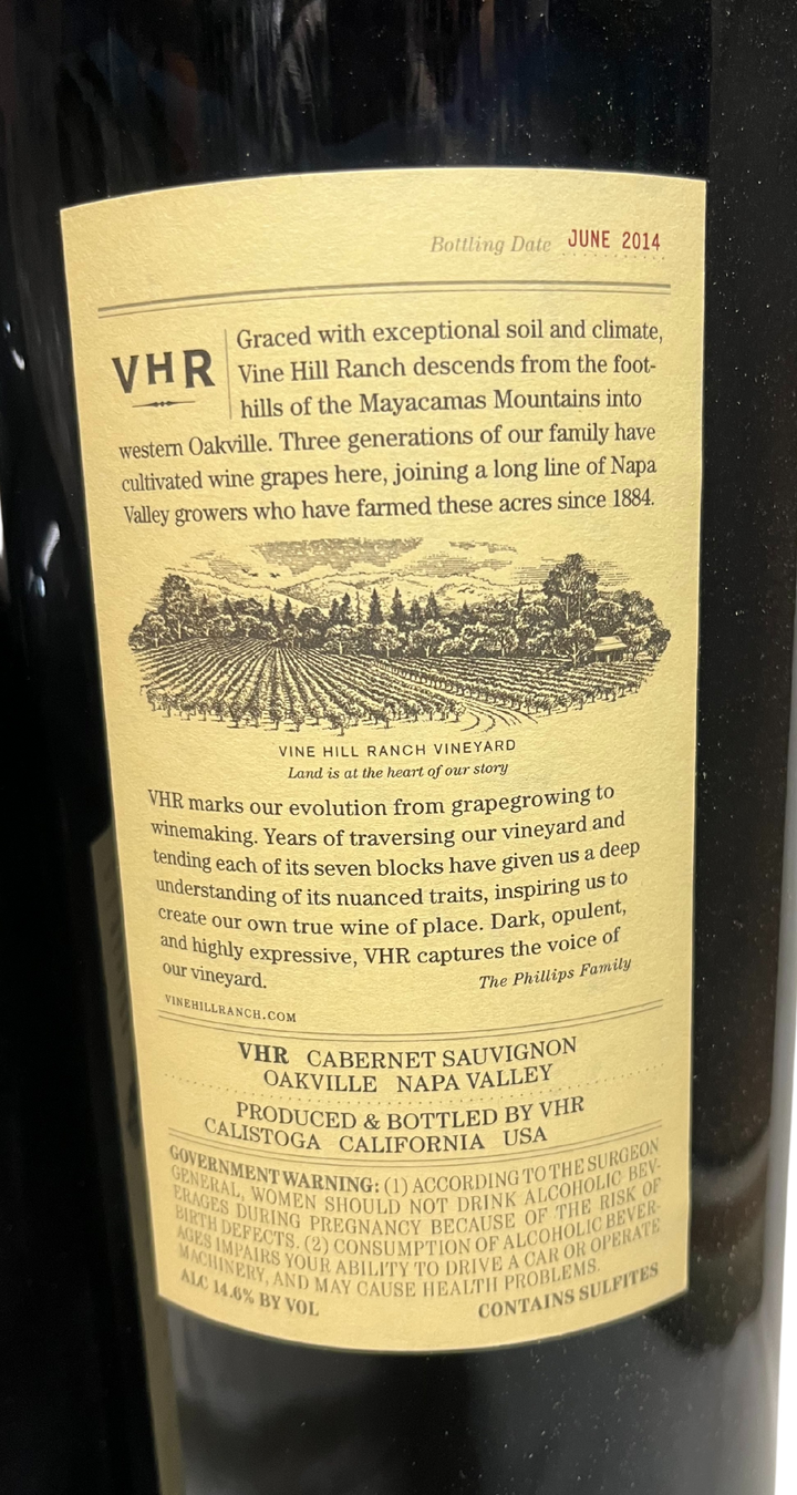 2012 Vine Hill Ranch VHR Oakville Cabernet Sauvignon