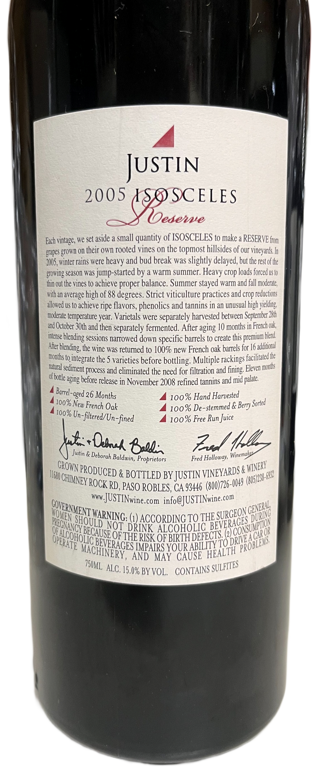2005 Justin Vineyards Isosceles Reserve Proprietary Red