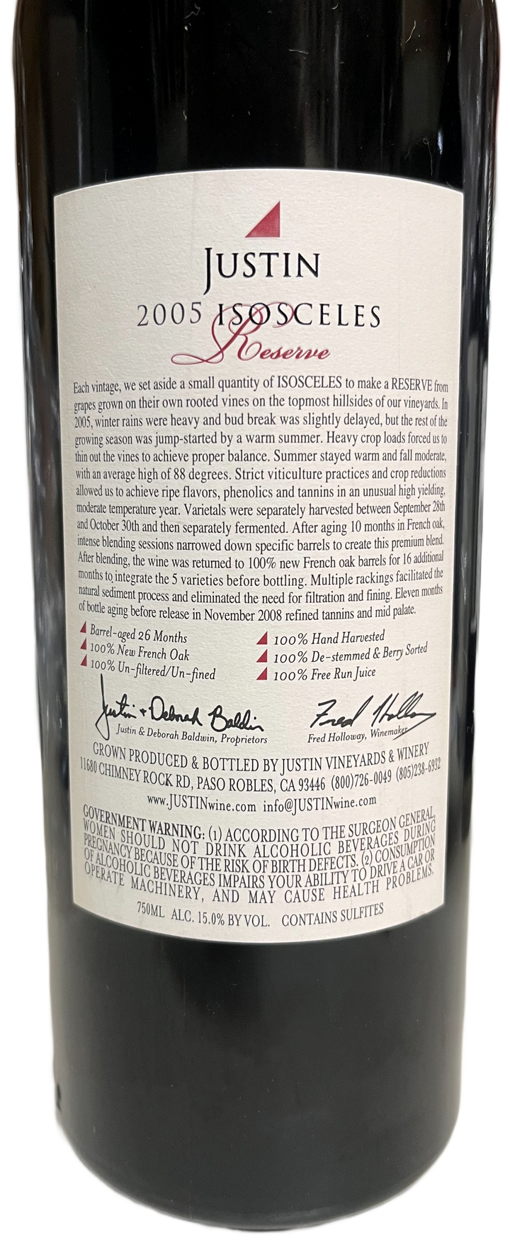 2005 Justin Vineyards Isosceles Reserve Proprietary Red