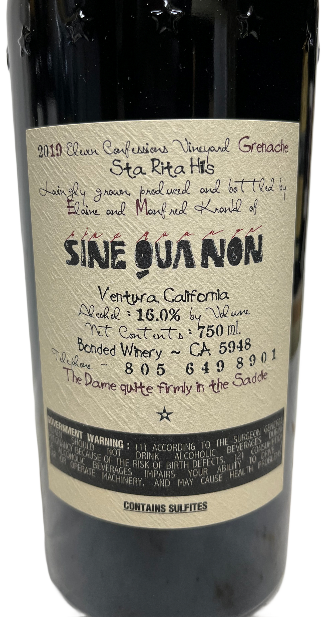 2019 Sine Qua Non Eleven Confessions Grenache