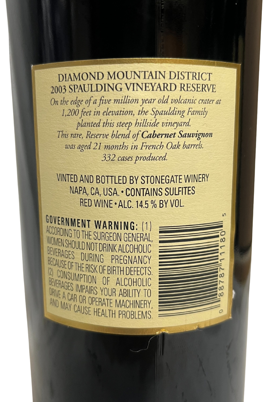 2003 Stonegate Reserve Spaulding Vineyard Diamond Mountain Cabernet