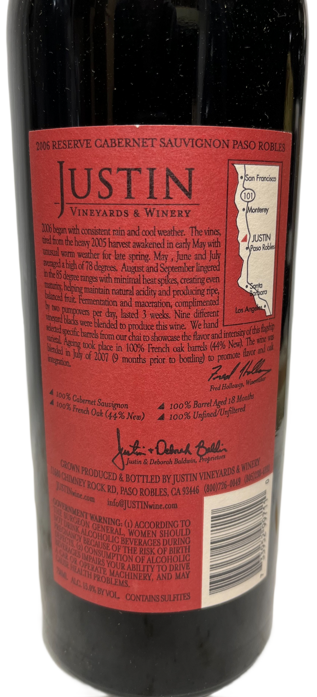 2006 Justin Vineyards Reserve Cabernet Sauvignon