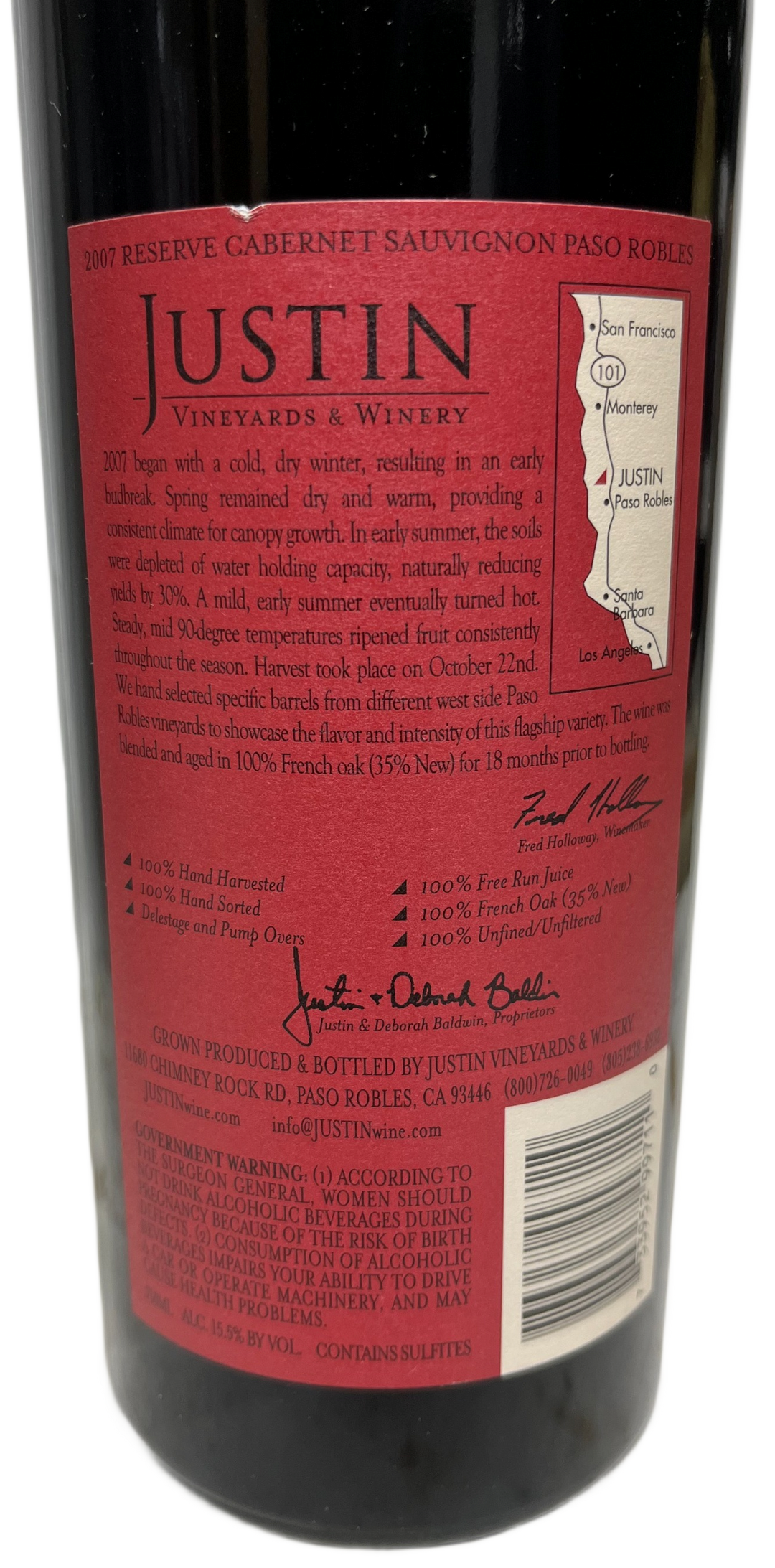 2007 Justin Vineyards Reserve Cabernet Sauvignon